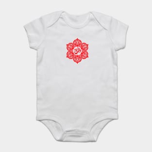 Red Lotus Flower Yoga Om Baby Bodysuit